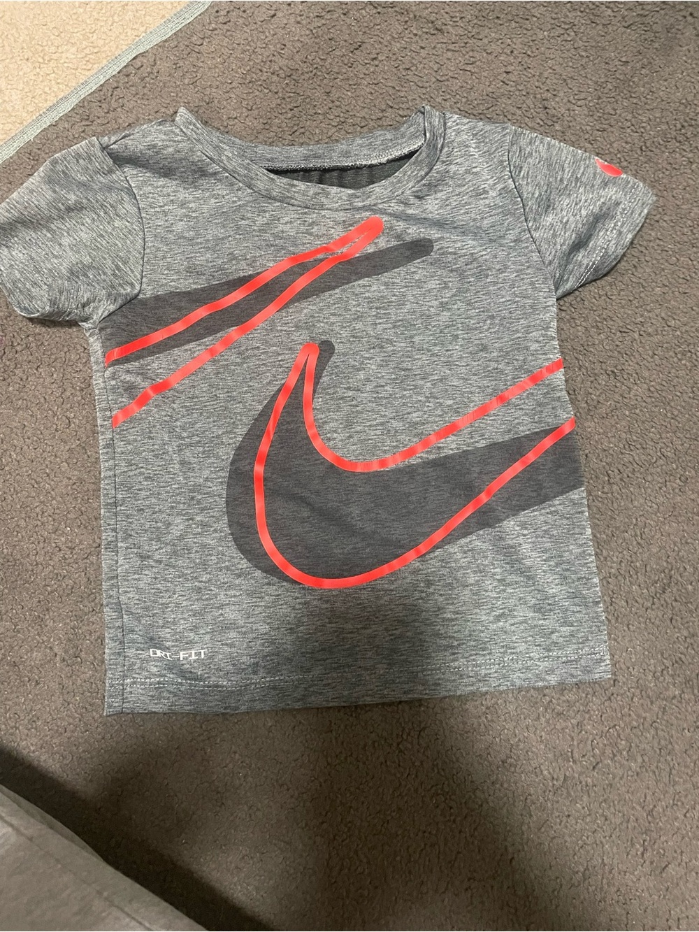 Nike Kids Gray Heather Short-Sleeve Tee with Red Swoosh